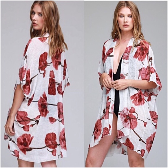 Boho Floral Kimono Wrap Cardi Coverup One Size - Picture 3 of 4